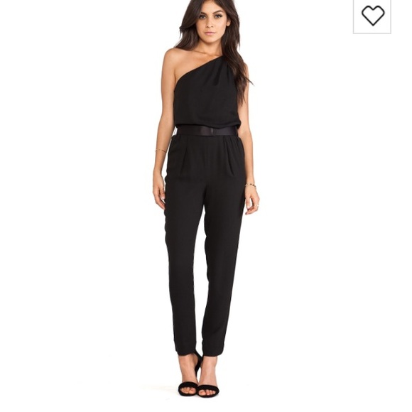 Halston Heritage Pants - Halston heritage sz 4 black 1-shoulder jumpsuit